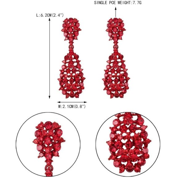 Red with Ruby Red Austrian Crystal Hollow Teardrop Chandelier Post Earrings - Picture 5 of 5